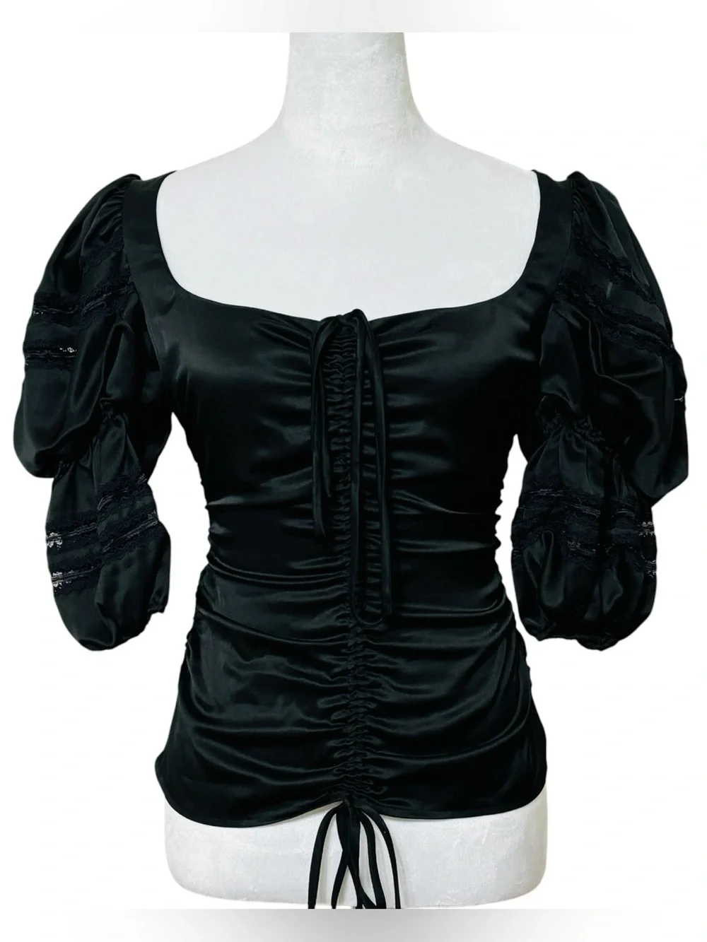 The Collection by Reformation Winchester Top Black Puff Sleeve Blouse Medium 6